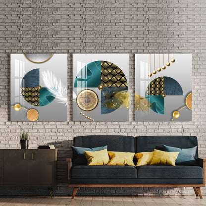 Circle Geometric Feather Acrylic Wall Art (Set of 3)