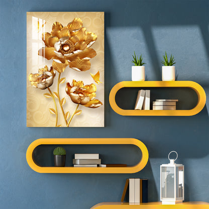 Attractive Golden Flowers Acrylic Wall Art