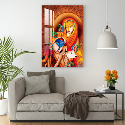 Radha Krishna With Calf Acrylic Wall Art