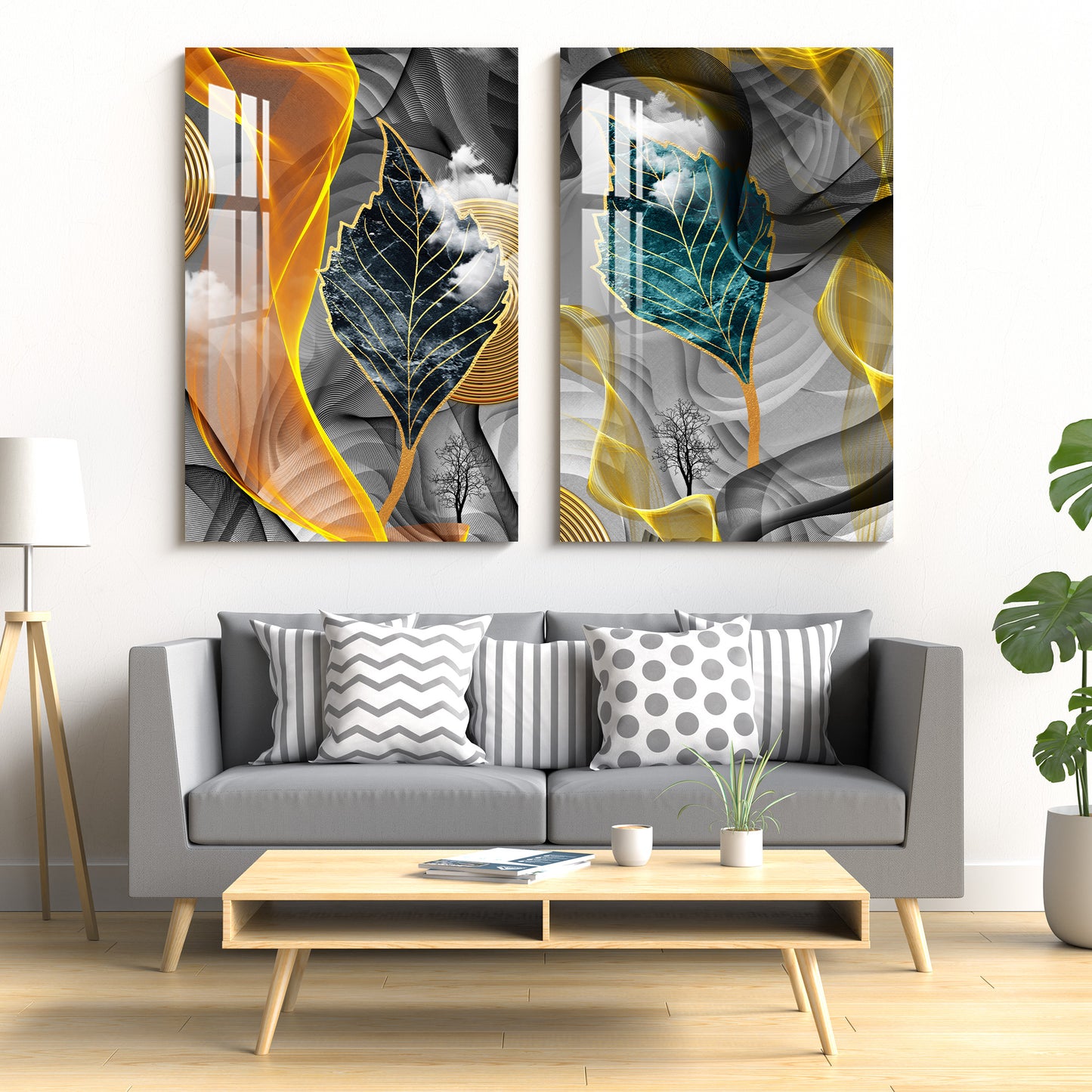 Abstract Leaves Acrylic Wall Art (Set Of 2)