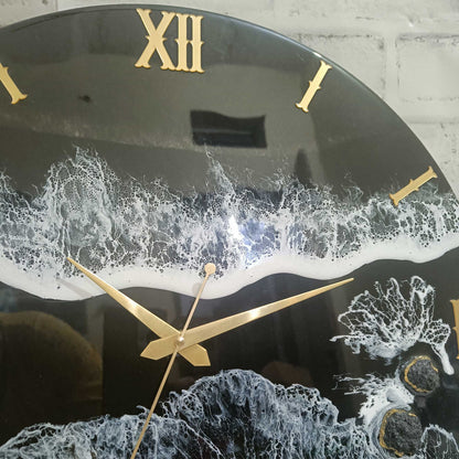 Black Beach View Epoxy Resin Wall Clock