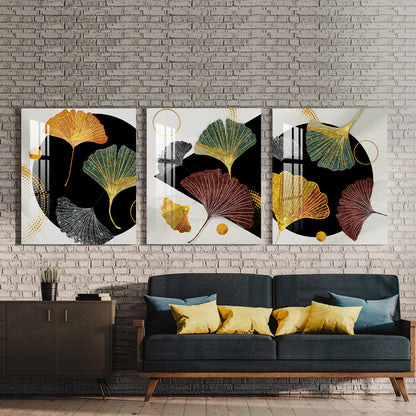 Ginkgo Biloba Leaves Acrylic Wall Art (Set of 3)