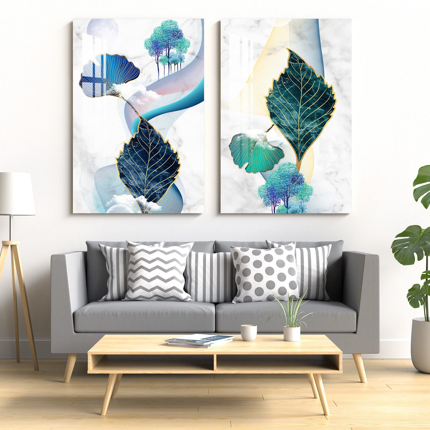 Colorful Naples with Leaves Acrylic Wall Art (Set Of 2)