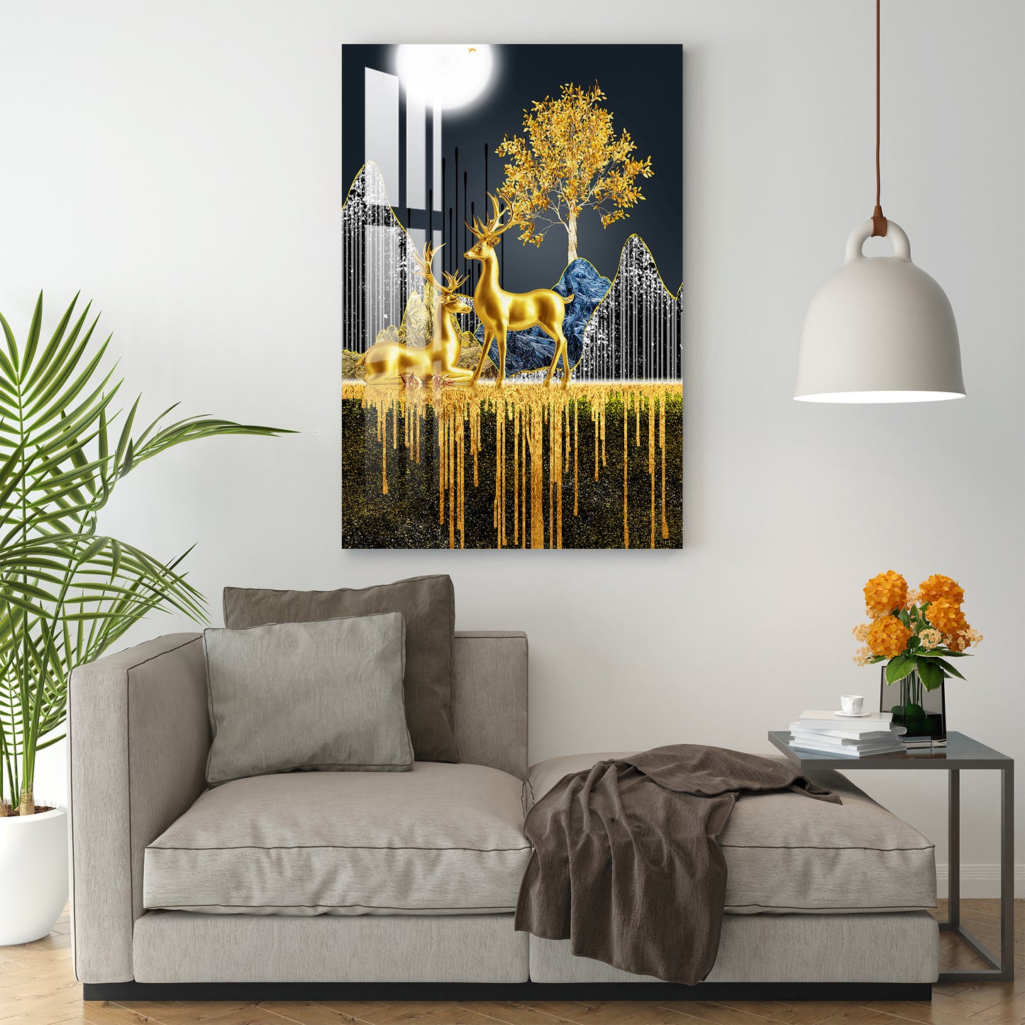 Deers In The Golden Forest Acrylic Wall Art