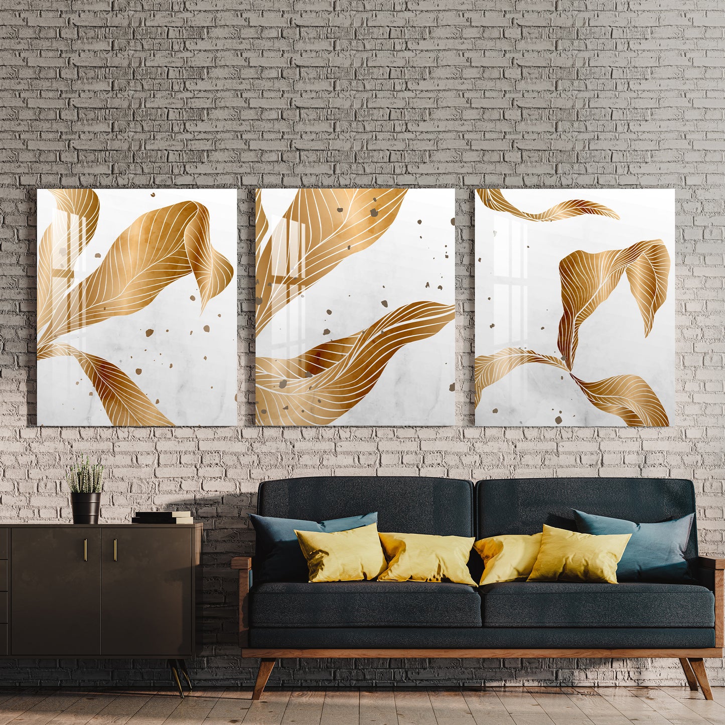 Golden Foliage Acrylic Wall Art (Set of 3)