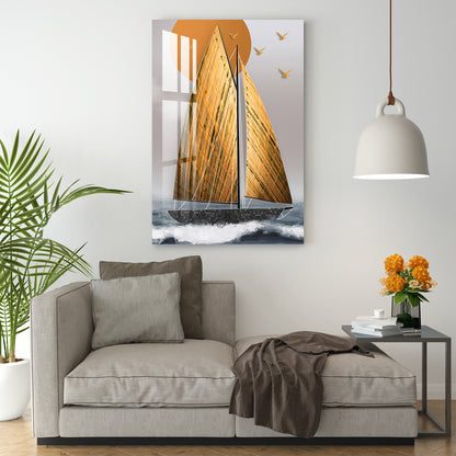 Golden Sailboat Acrylic Wall Art