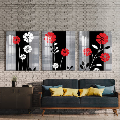 Red & White Flowers Acrylic Wall Art (Set of 3)