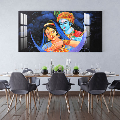 Radha Krishna on Moon Acrylic Wall Art