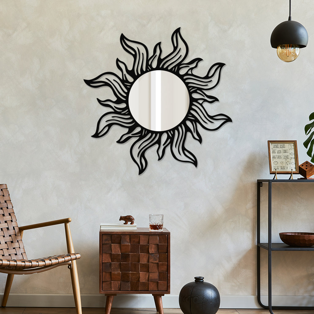 Sun Shaped Designer Metal Wall Mirror