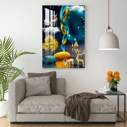 Dark Sky With Golden Tree Acrylic Wall Art