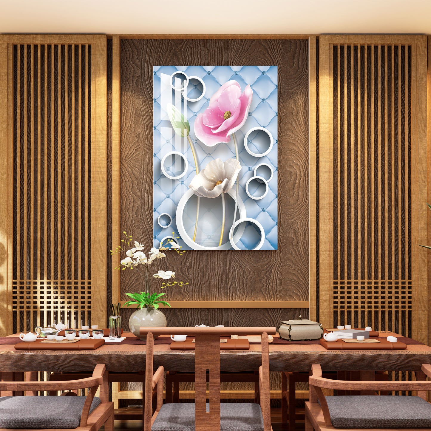 Pink & White Flower Acrylic Wall Art