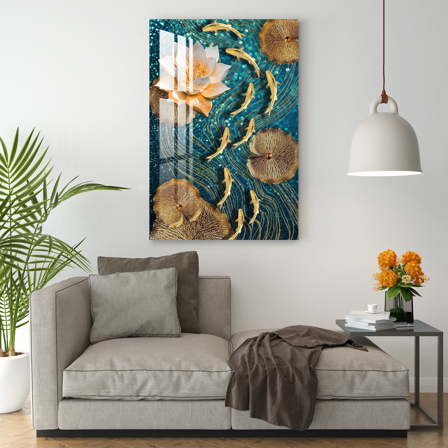 Modern Lotus With Koi Fish Acrylic Wall Art