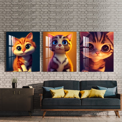 Cute Kitten Acrylic Wall Art (Set of 3)