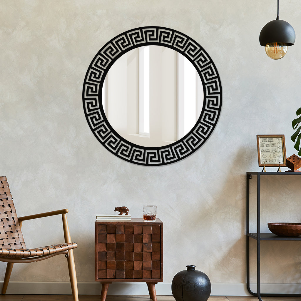 Greek Key Round Metal Wall Mirror