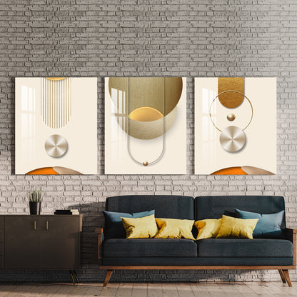 Golden Lines & Spheres Acrylic Wall Art (Set of 3)