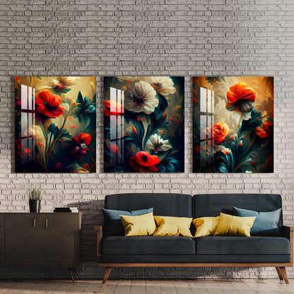 Elegant Floral Retro Decor Acrylic Wall Art (Set of 3)