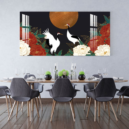 Black & White Birds in Garden Acrylic Wall Art