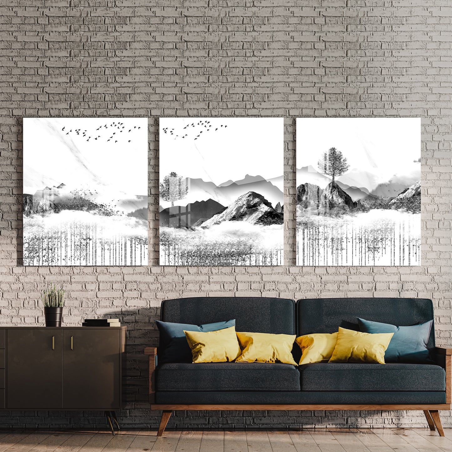 Grey & White Scenery Acrylic Wall Art (Set of 3)