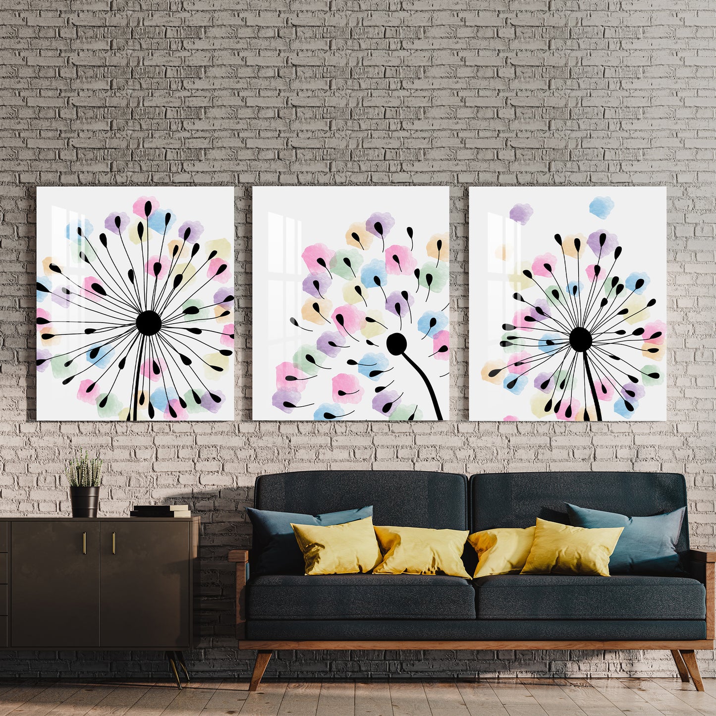 Dandelion Print Acrylic Wall Art (Set of 3)