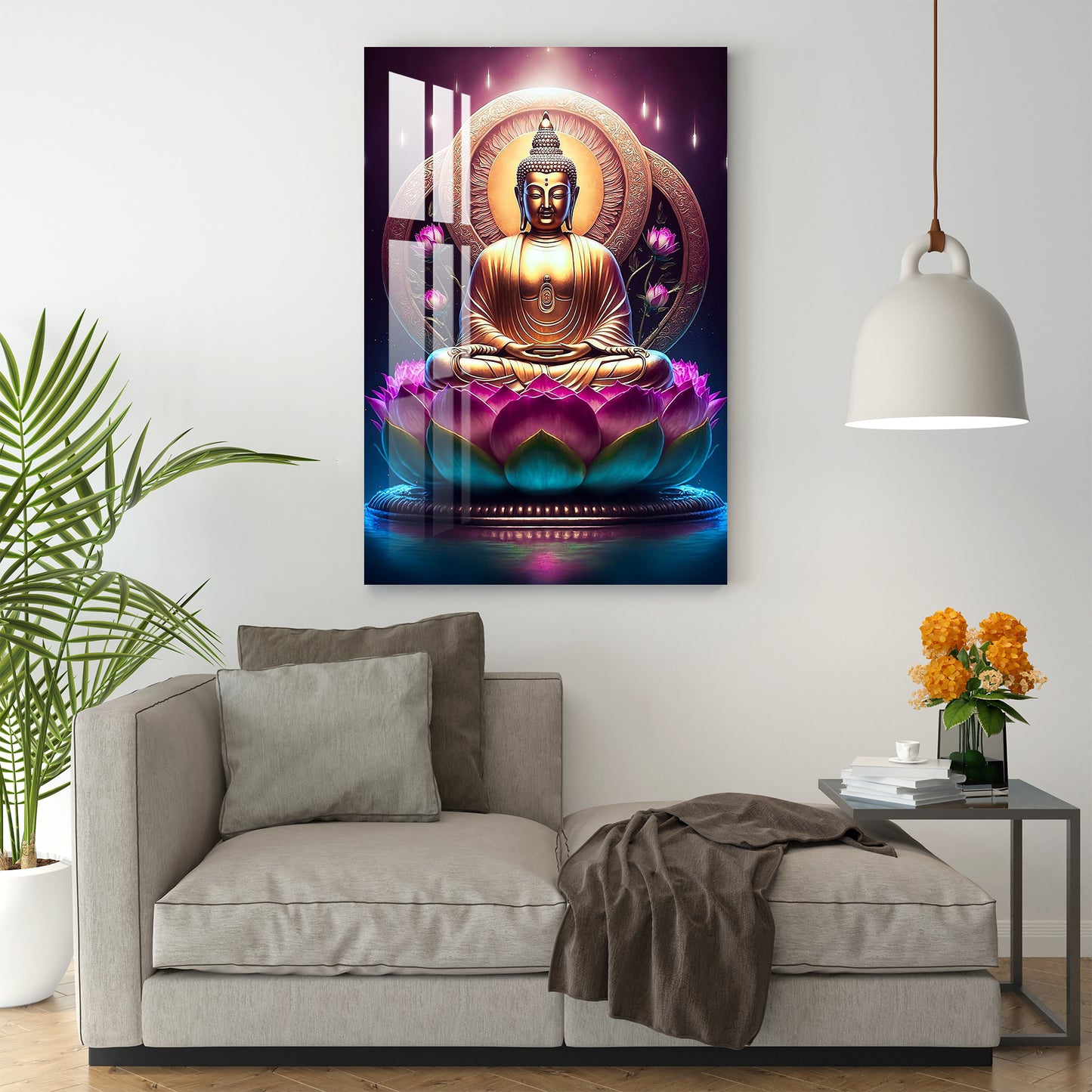 Lord Buddha With Lotus Acrylic Wall Art