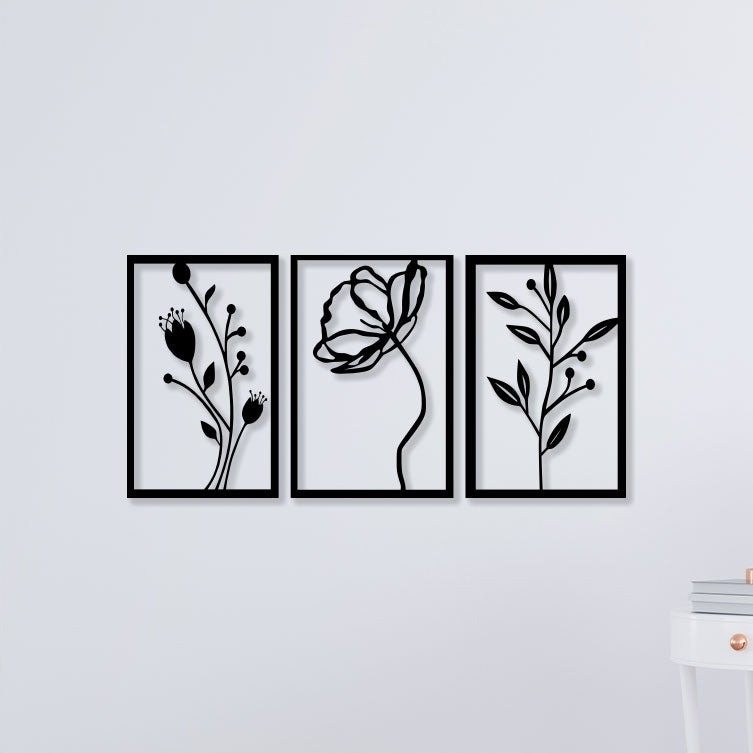 3 Piece Flower Set Metal Wall Art