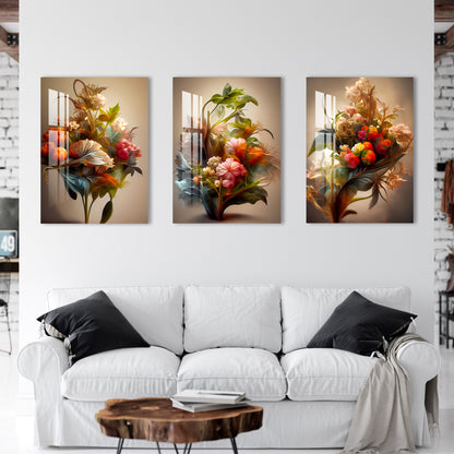 Bunch of Beautiful Flowers Acrylic Wall Art (Set of 3)