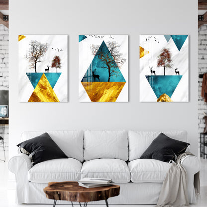 Deer on Abstract Triangle Acrylic Wall Art (Set of 3)