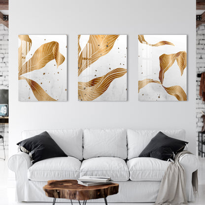 Golden Foliage Acrylic Wall Art (Set of 3)