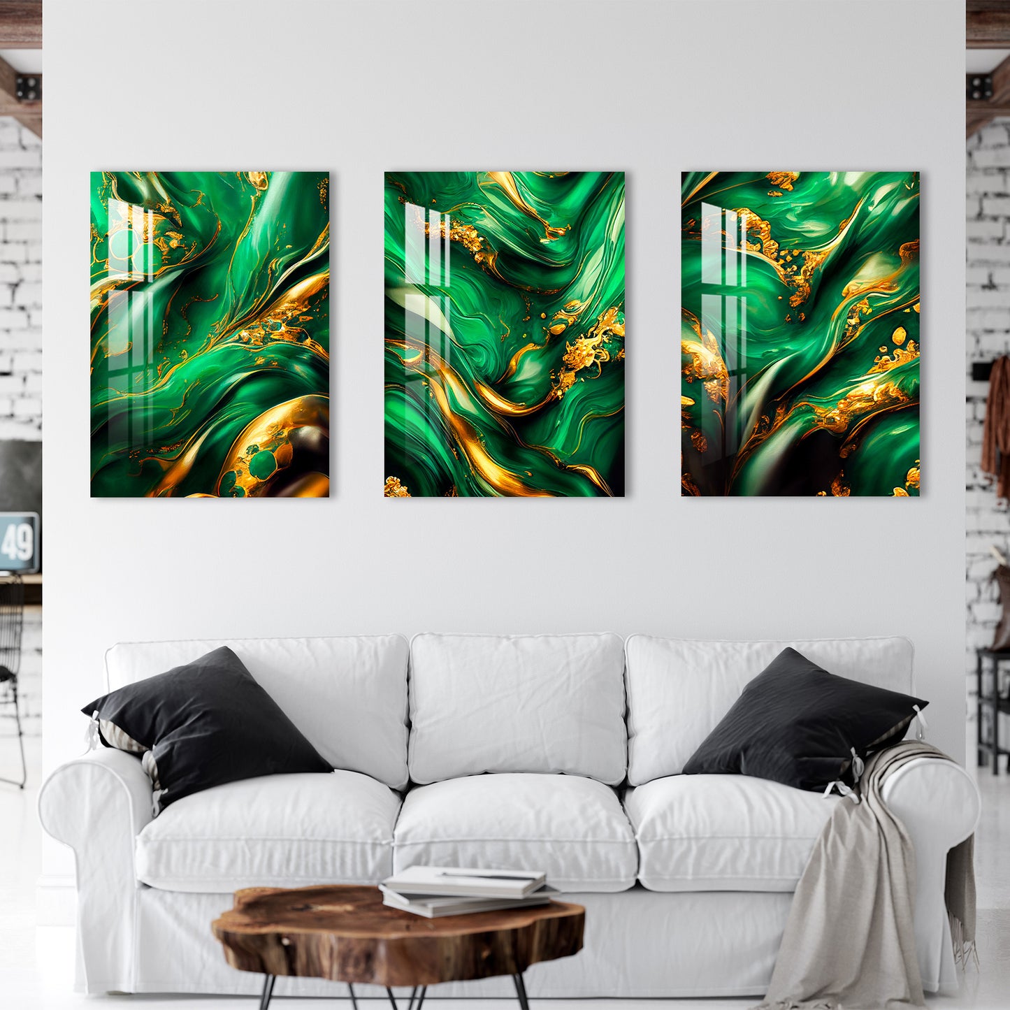 Dark Teal & Golden Ink Swirled Around Acrylic Wall Art (Set of 3)