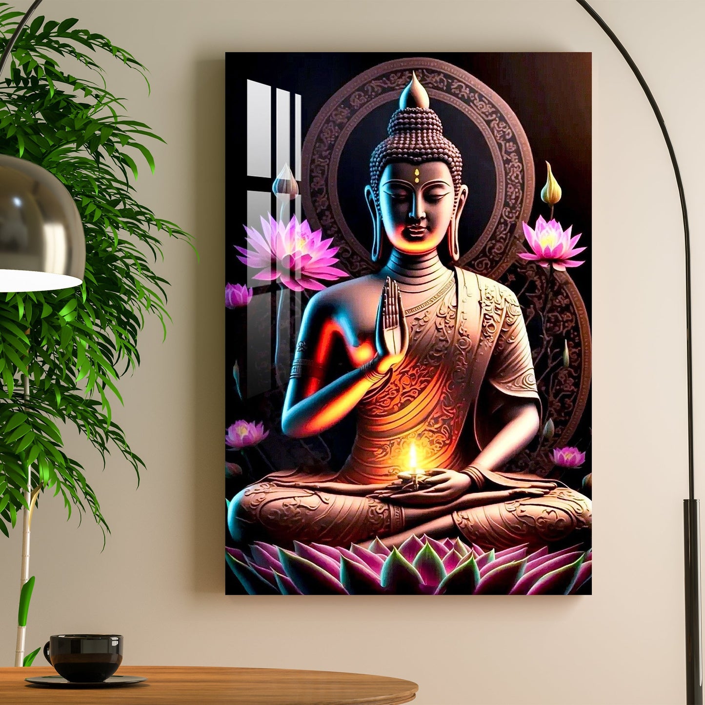 Buddha With Flowers Acrylic Wall Art - 29.5X20 inches / 5MM