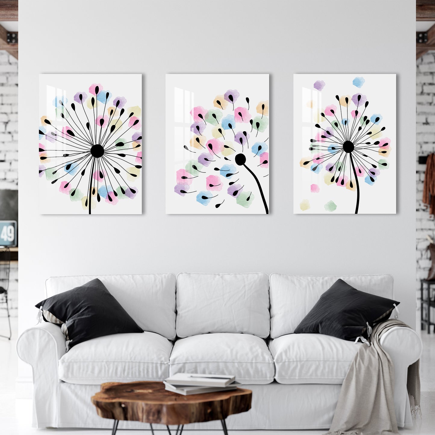 Dandelion Print Acrylic Wall Art (Set of 3)