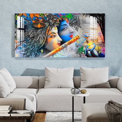 Radha Krishna with Flowers & Flute Acrylic Wall Art