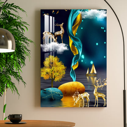 Dark Sky With Golden Tree Acrylic Wall Art