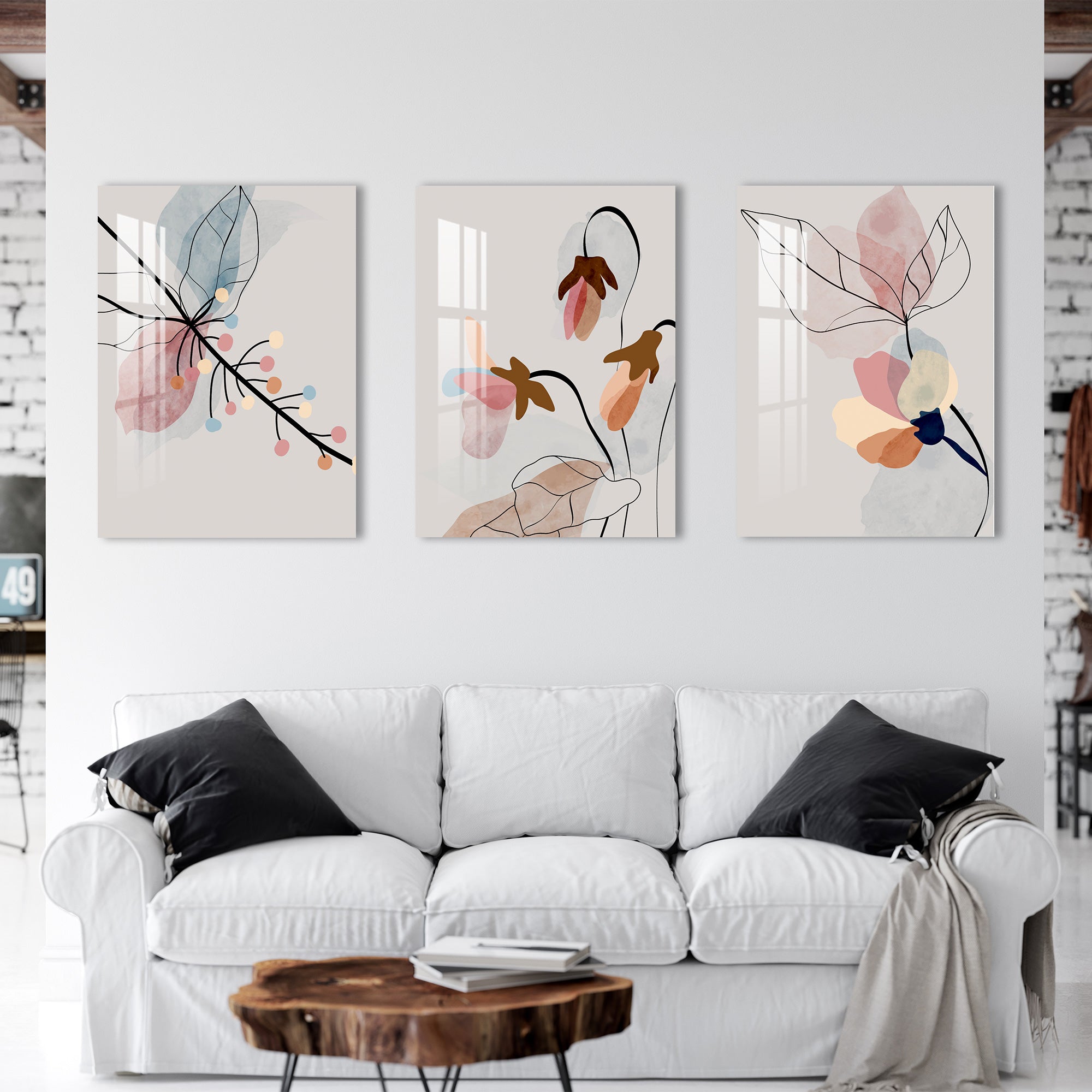 Floral Line Acrylic Wall Art (Set of 3)