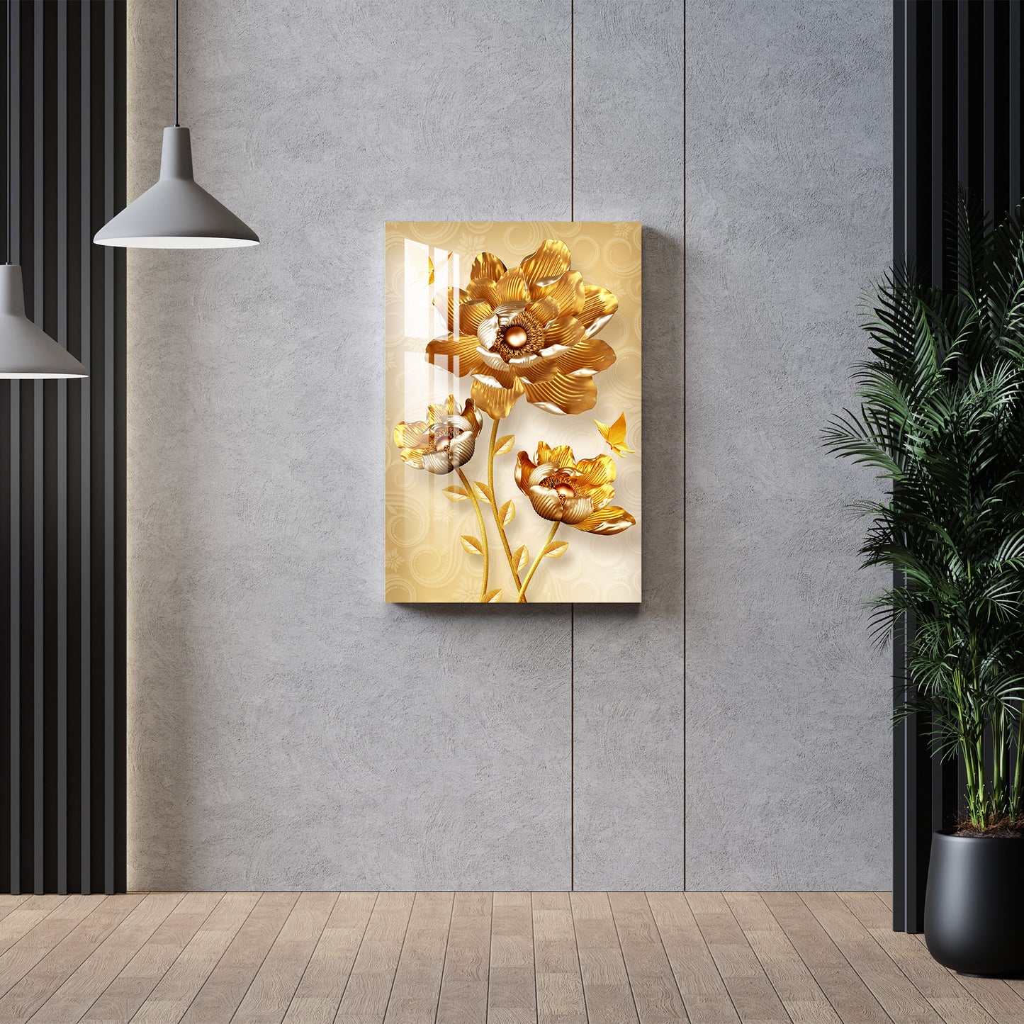 Attractive Golden Flowers Acrylic Wall Art