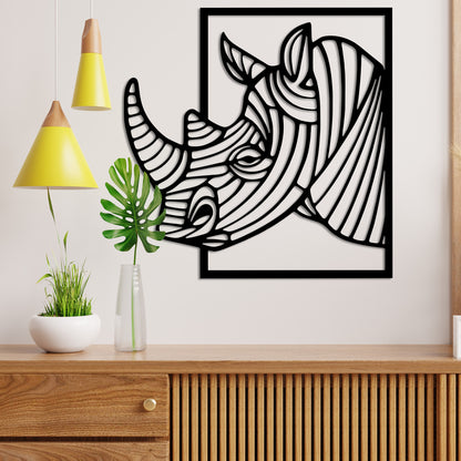 Rhinoceros with Big Horn Metal Wall Art