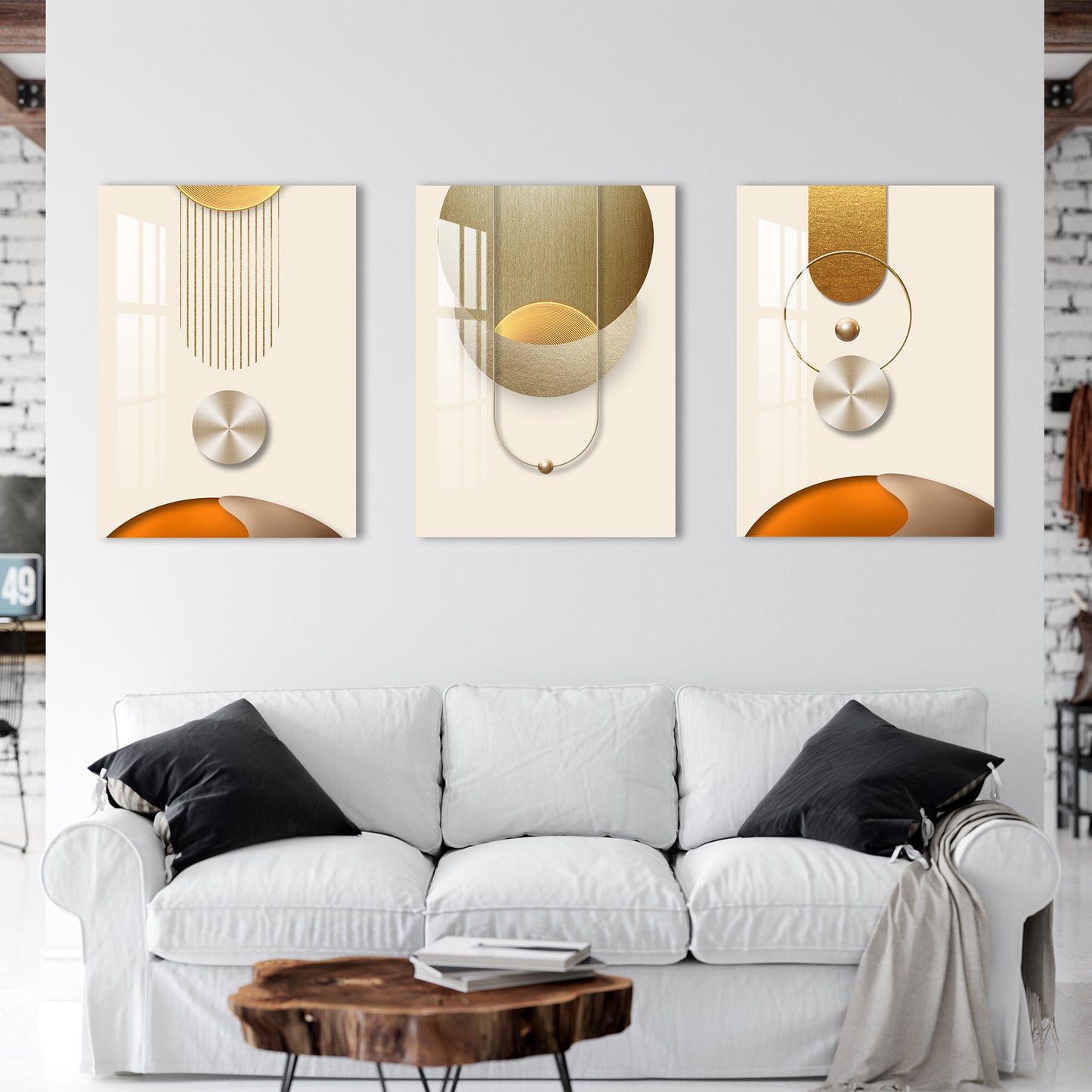 Golden Lines & Spheres Acrylic Wall Art (Set of 3)