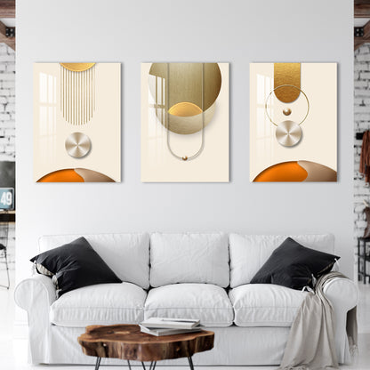 Golden Lines & Spheres Acrylic Wall Art (Set of 3)