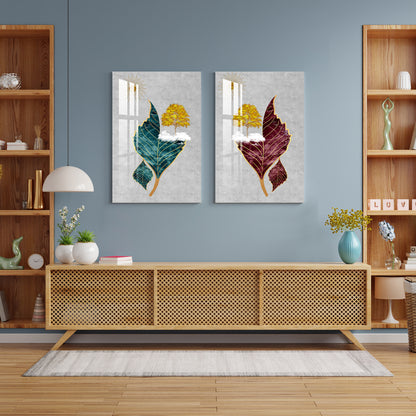 Vibrant Leaves Acrylic Wall Art (Set Of 2)