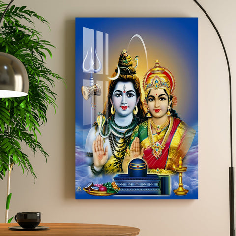 Lord Mahadev with Goddess Parvati Acrylic Wall Art - 29.5X20 inches / 5MM