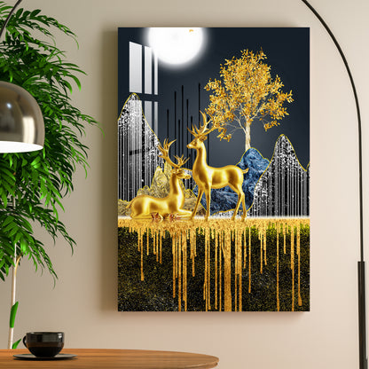 Deers In The Golden Forest Acrylic Wall Art