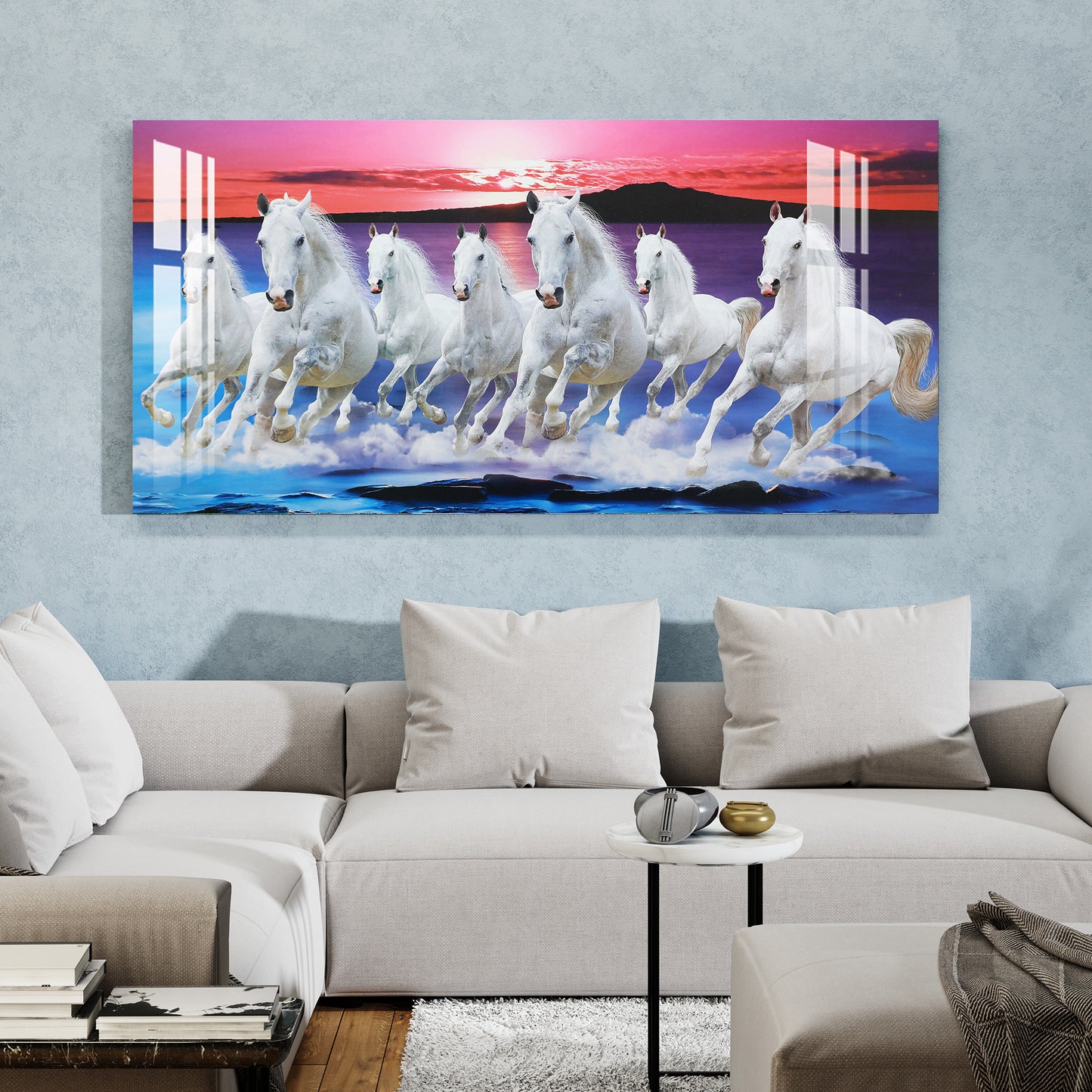 Seven White Horses Acrylic Wall Art