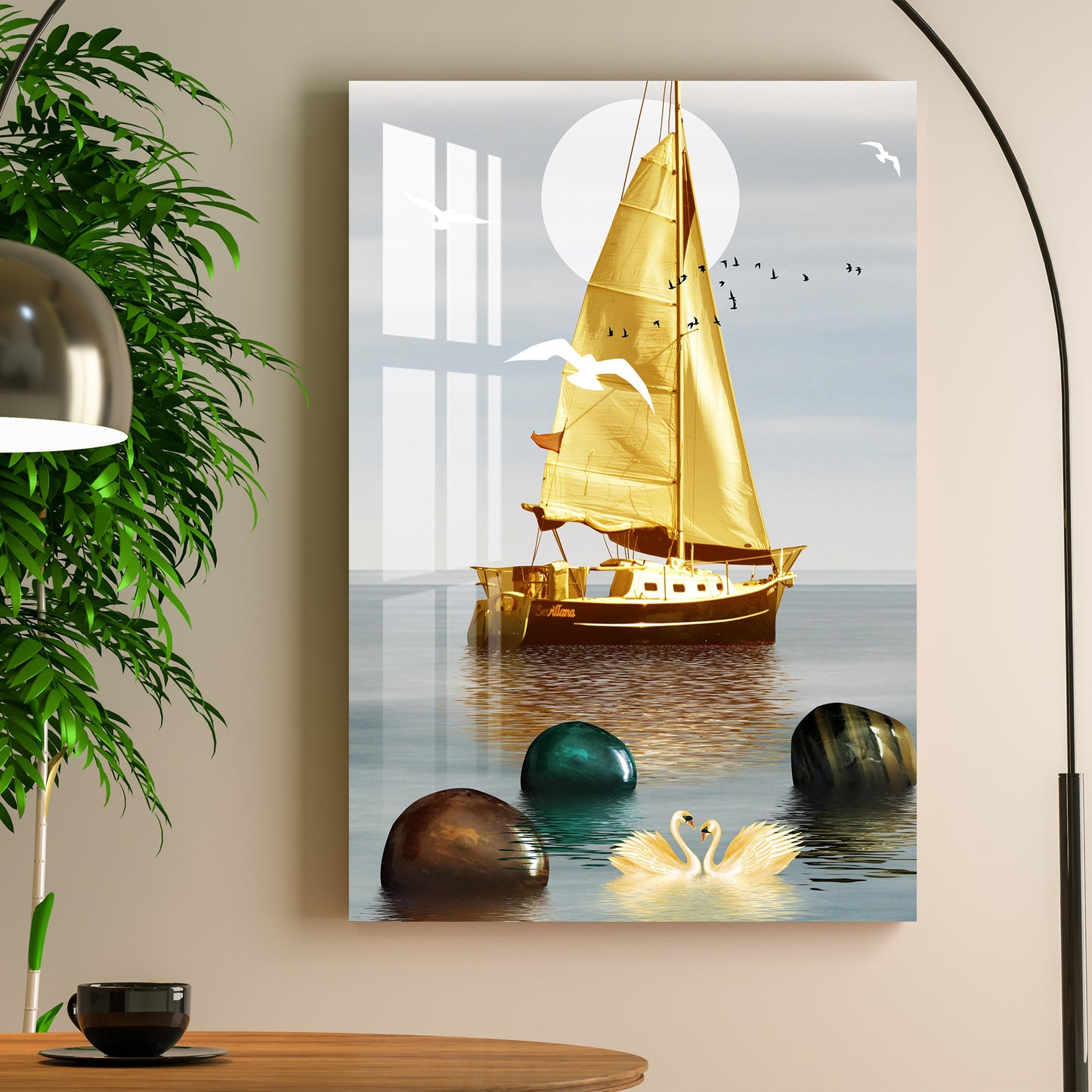 Golden Ship Acrylic Wall Art