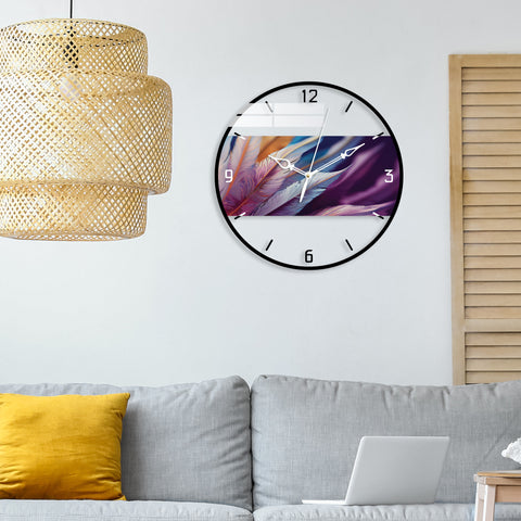 Colorful Feathers Printed Acrylic Wall Clock