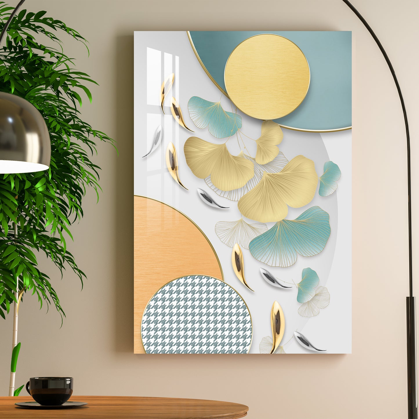 Ginkgo Leaves With 9 Fishes Acrylic Wall Art