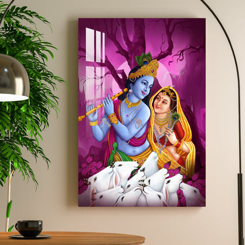 Radha Krishna in Gokul Acrylic Wall Art - 29.5X20 inches / 3MM