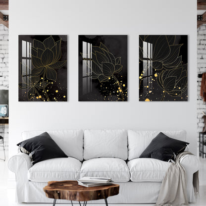 Golden Lotus Acrylic Wall Art (Set of 3)