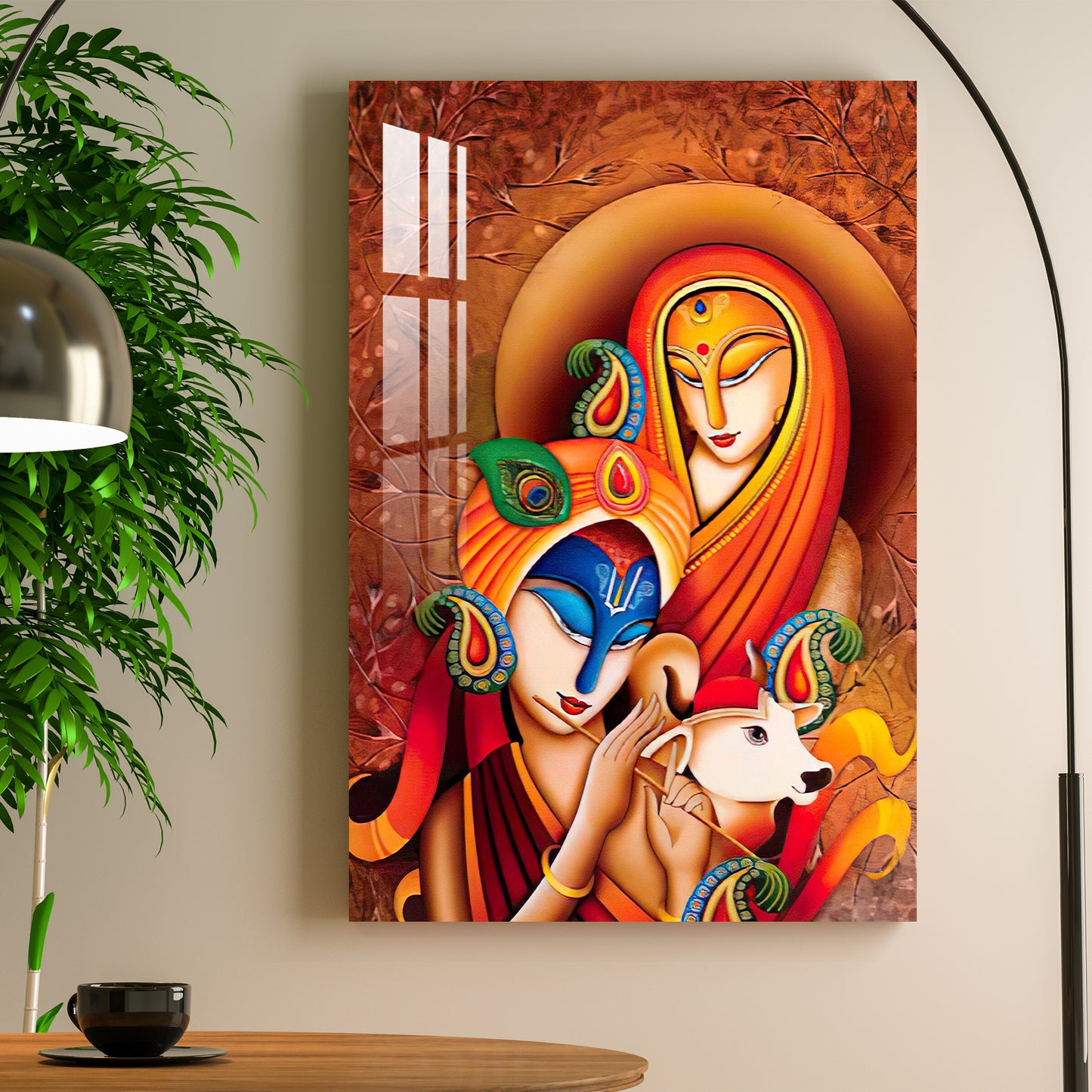 Radha Krishna With Calf Acrylic Wall Art