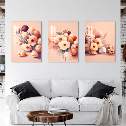 Peach Themed Floral Acrylic Wall Art (Set of 3)