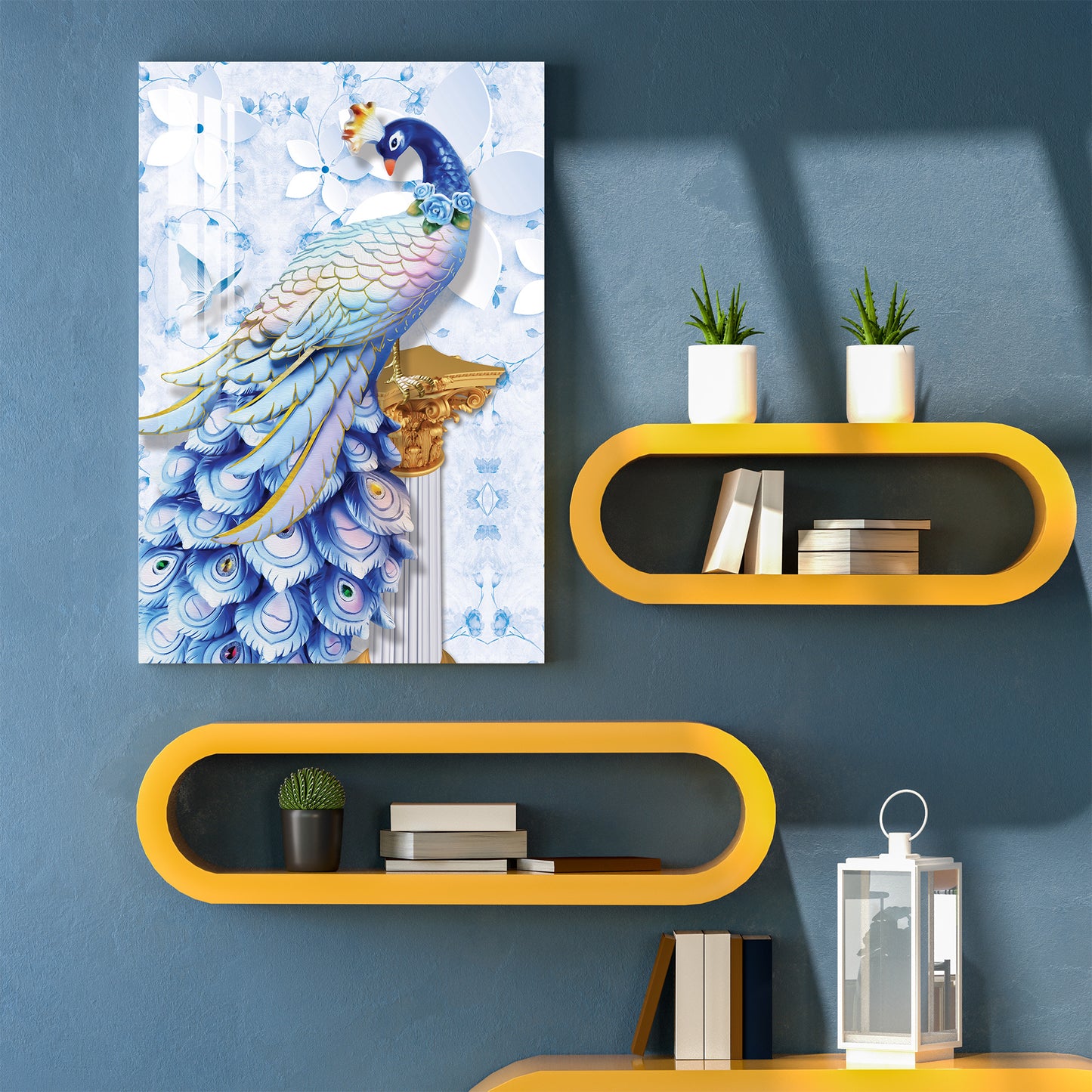 Peacock with Icy Blue Feather Acrylic Wall Art